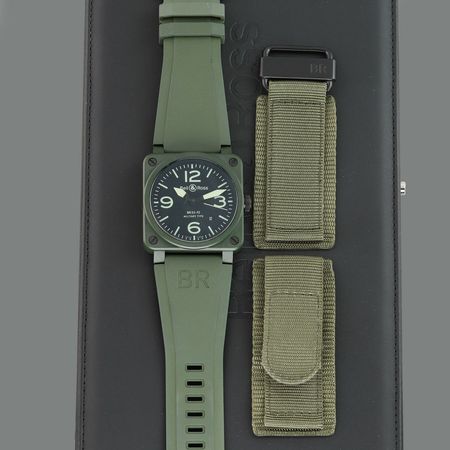 Pre-owned Bell & Ross FACTORY SERVICED BR03-92 Military Ceramic 42mm BR0392-CERAM-MIL