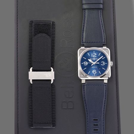 Pre-owned Bell & Ross BR03-92 Automatic 42mm BR0392-BLU-ST/SCA