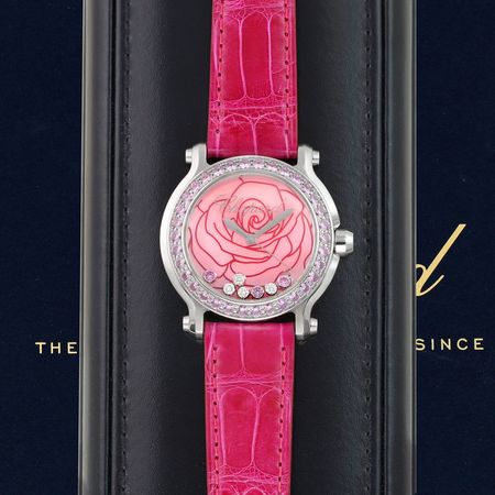 Pre-owned Chopard La Vie En Rose Happy Sport Round Quartz 36mm 278475-3030