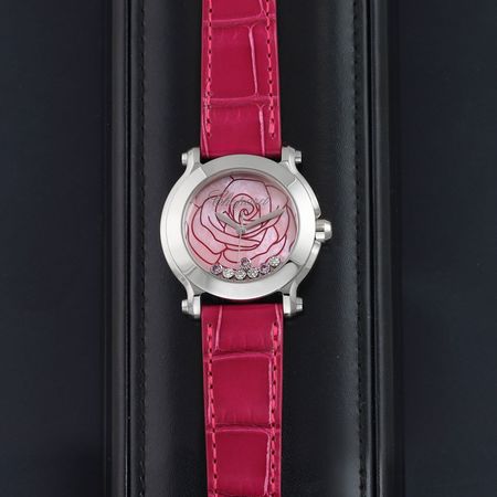 Pre-owned Chopard La Vie En Rose Happy Sport Round Quartz 36mm 278475-3029