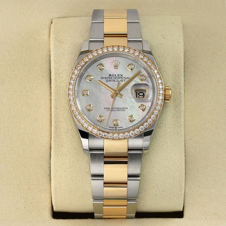 Pre-owned Rolex Datejust 36mm Stainless Steel and Yellow Gold 126283RBR MOP Diamond Oyster